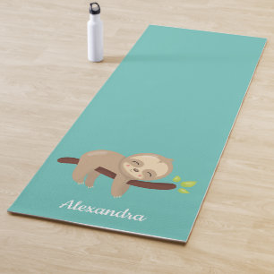 Niedliche Sloth Kawaii Tierabbildungen auf Aqua Bl Yogamatte
