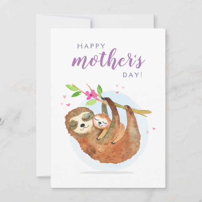 Niedliche Sloth Mama Baby Happy Mother Day Card Dankeskarte (Vorderseite)