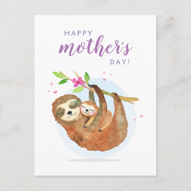 Niedliche Sloth Mama Baby Happy Mother Day Card Postkarte (Vorderseite)