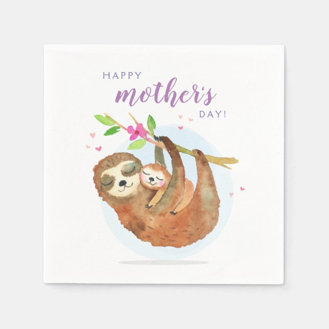 Niedliche Sloth Mama Baby Happy Mother Day Card Serviette (Vorderseite)