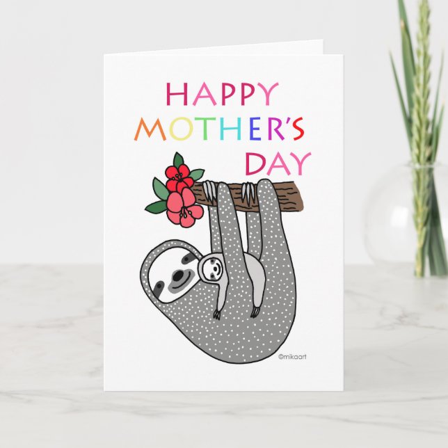 Niedliche Sloth Mama Baby Happy Mother Day Rainbow Karte (Vorderseite)