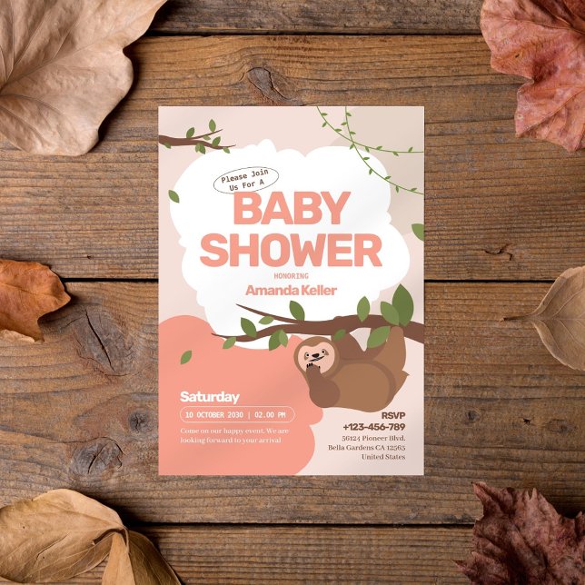 Niedliche Sloth Pastel Kinderdusche Einladung (Von Creator hochgeladen)