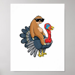 Niedliche Sloth Riding Türkei Erntedank Spaß Poster