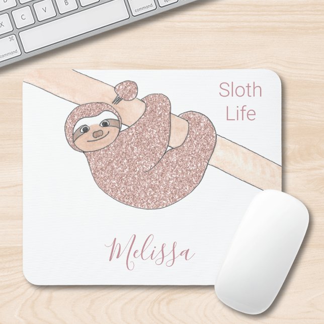 Niedliche Sloth Rose Gold Glitzer Custom Mousepad (Von Creator hochgeladen)