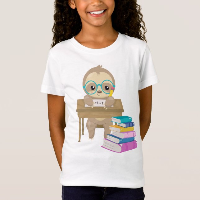 Niedliche Sloth School Desk Mathe Writing Reading  T-Shirt (Vorderseite)