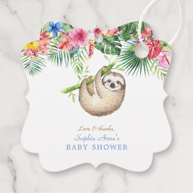 Niedliche Sloth Tropical Blume Frame Baby Dusche Geschenkanhänger (Rückseite)