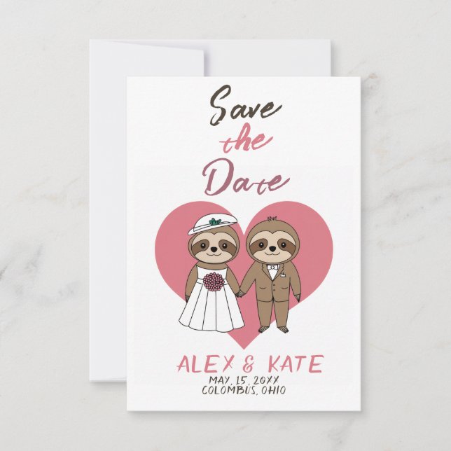 Niedliche Sloth Wedding Save the Date Announcement (Vorderseite)