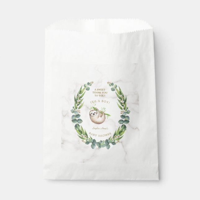 Niedliche Sloths Eucalyptus Wreath Baby Dusche Geschenktütchen (Vorderseite)