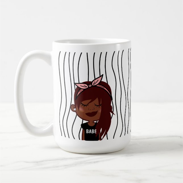 Niedliche Smirking Frau Stripte Tasse. Such dir au Kaffeetasse (Links)