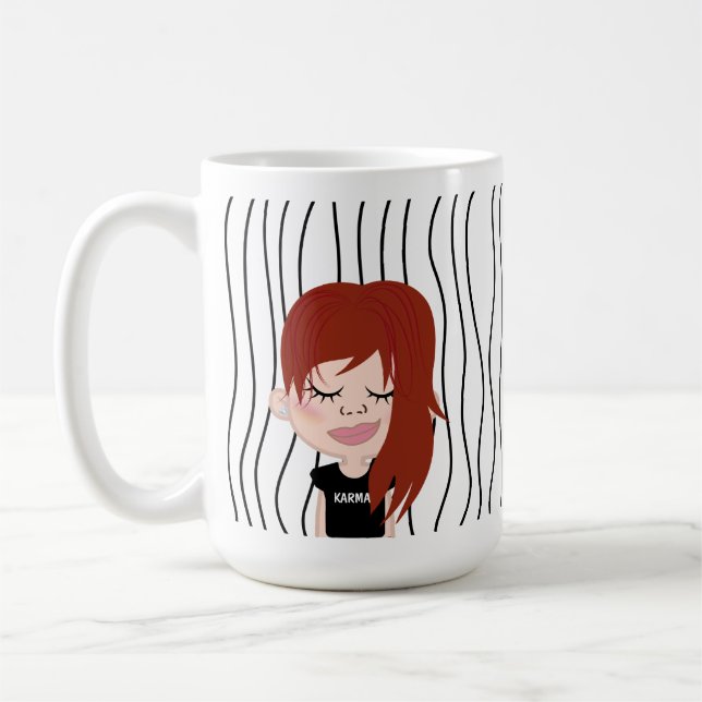 Niedliche Smirking Frau Stripte Tasse. Such dir au Kaffeetasse (Links)