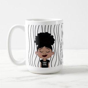 Niedliche Smirking Frau Stripte Tasse. Suchen Kaffeetasse