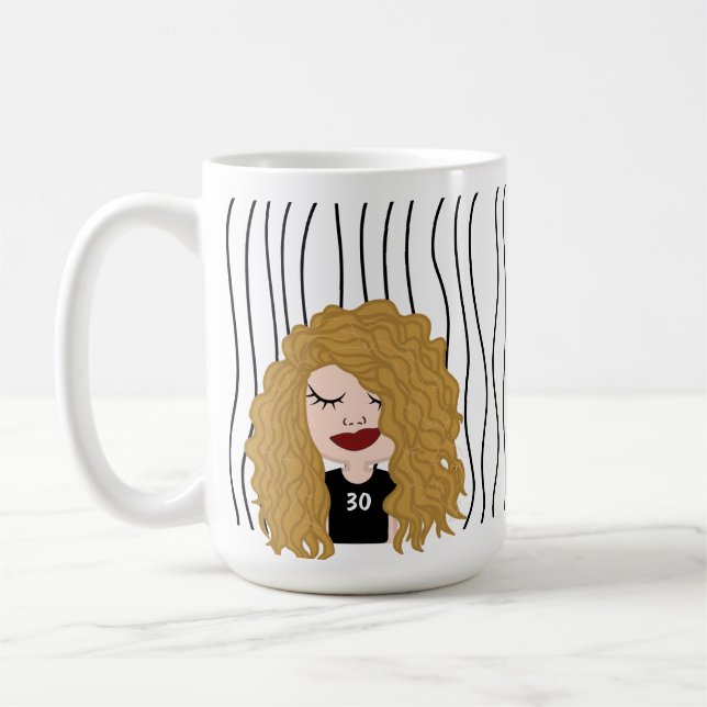 Niedliche Smirking Frau Stripte Tasse. Suchen Kaffeetasse (Links)