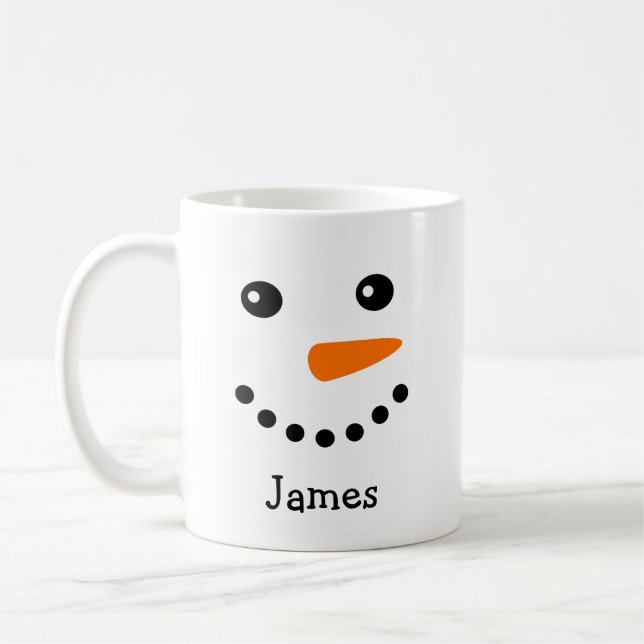 Niedliche Snowman Face Personalisiert Name Tasse (Links)