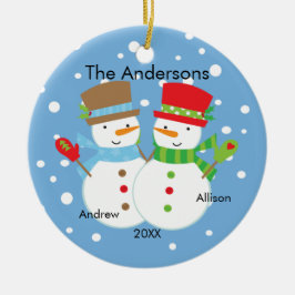 Niedliche Snowman-Familie Verzierung der Keramikornament