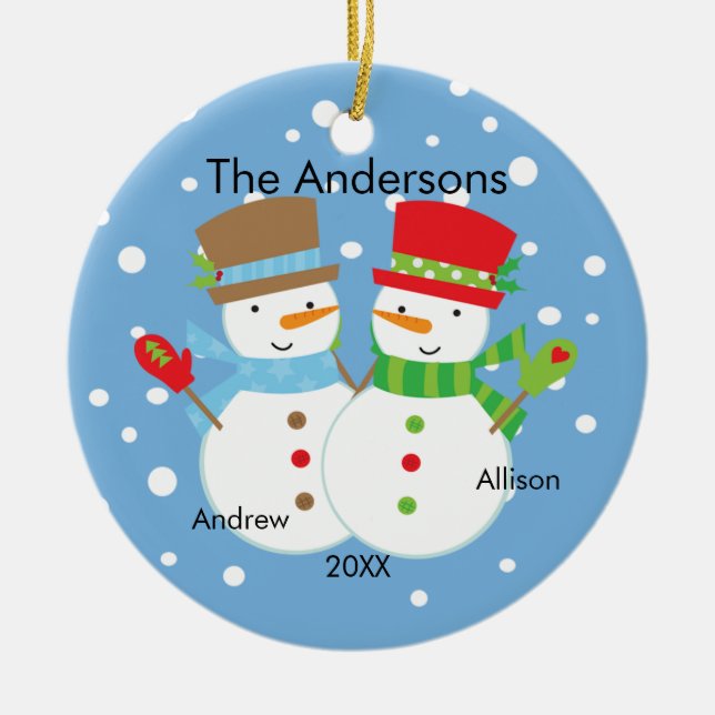 Niedliche Snowman-Familie Verzierung der Keramikornament (Vorne)