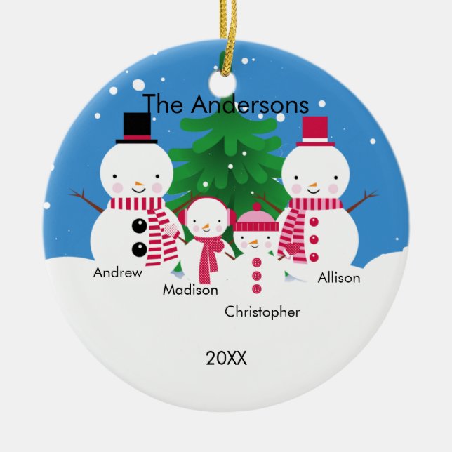 Niedliche Snowman-Familie Verzierung der Keramikornament (Vorne)
