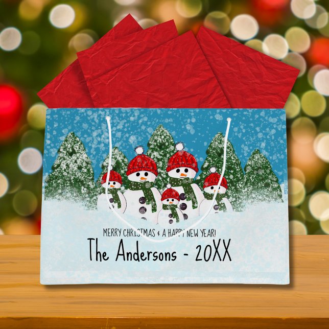 Niedliche Snowman-Familie zu fünf Weihnachten Große Geschenktüte (Von Creator hochgeladen)