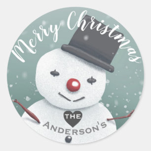 Niedliche Snowman Illustration Winterweihnacht Runder Aufkleber