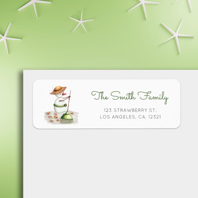 Niedliche Snowman Raking Blätter Fall Rücksendeadr (Von Creator hochgeladen)