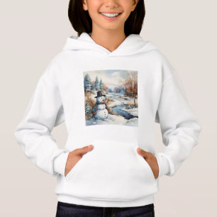 Niedliche Snowman River Winter Log Kabine Hoodie
