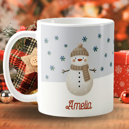 Niedliche Snowman Snowflakes Zeichnend Name Weihna Kaffeetasse