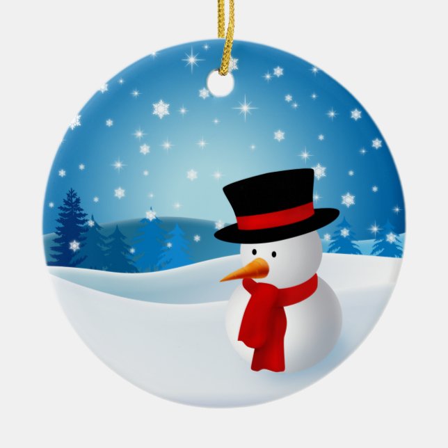 Niedliche Snowman-Verzierung Keramikornament (Vorne)