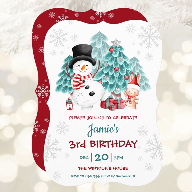 Niedliche Snowman Weihnachten Geburtstagsparty Ein Einladung (Cute Snowman Christmas Birthday Party Invitation)