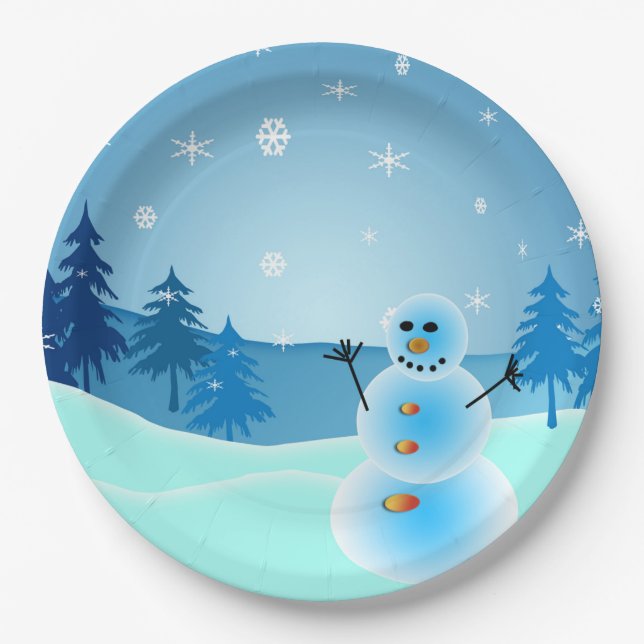 Niedliche Snowmanillustration Pappteller (Vorderseite)
