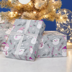 Niedliche Snowmen Schneeflocken Weihnachten Grün Geschenkpapier