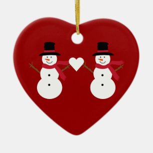 Niedliche Snowmen u. Herz-rotes Herz-geformte Keramikornament