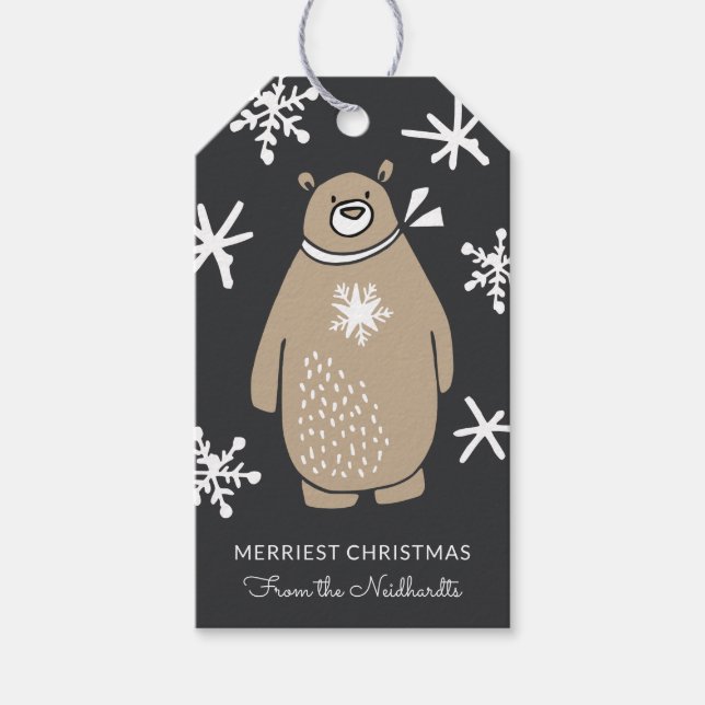 Niedliche Snowy Bär Weihnachtsfeiertag Tags Geschenkanhänger (Vorderseite)