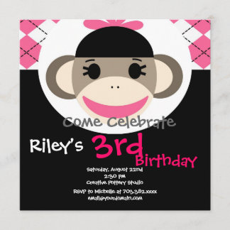 Niedliche Socketaffe Geburtstagseinladungen Rosa R Einladung