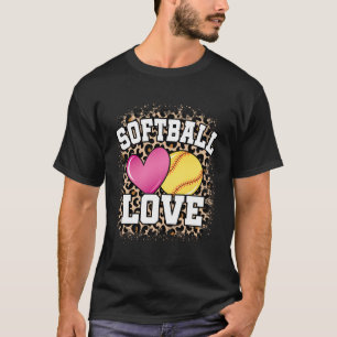 Niedliche Softball-Liebe Leopard Print Women Girls T-Shirt