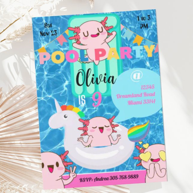 Niedliche Sommer-Pool-Party Einladung Axolotl (Von Creator hochgeladen)
