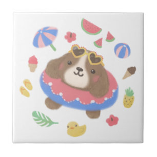 Niedliche Sommer-Spaniel-Hunde-Illustration Fliese