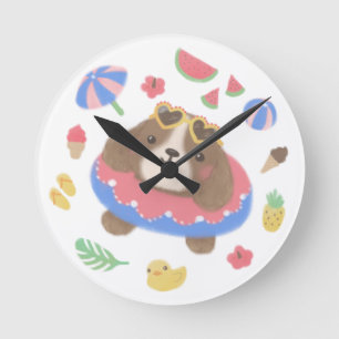 Niedliche Sommer-Spaniel-Hunde-Illustration Runde Wanduhr