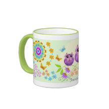 Niedliche Sommereulen, Blumen und Name-Tasse