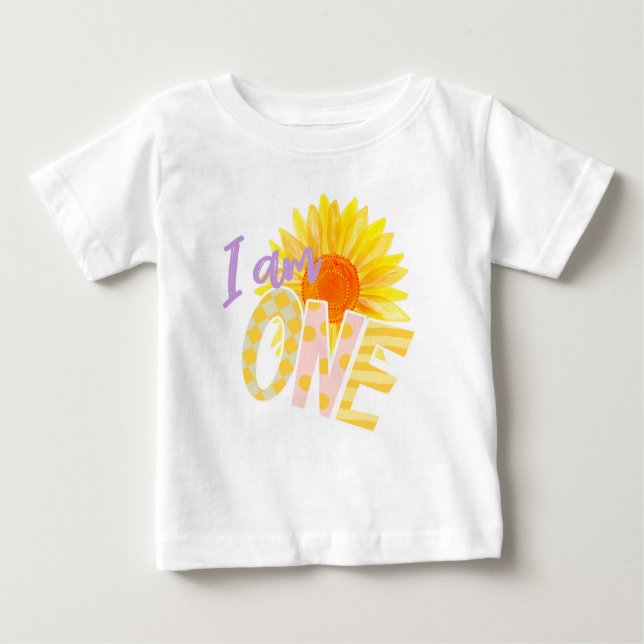Niedliche Sonnenblume Erster Geburtstag Baby T-shirt (Vorderseite)