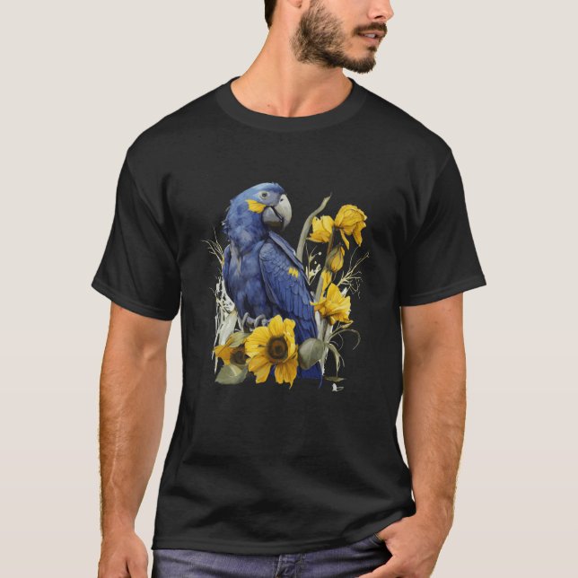 Niedliche Sonnenblume Hyacinth Macaw Blue Watercol T-Shirt (Vorderseite)