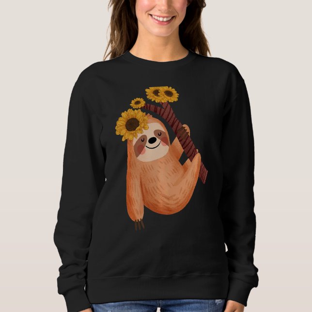 Niedliche Sonnenblume Lazy Sloths Animal Grafik Sweatshirt (Vorderseite)