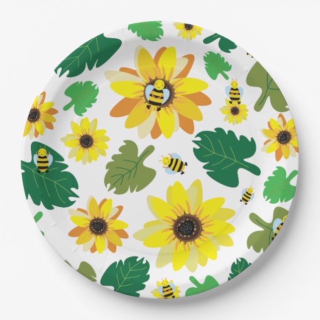 Niedliche Sonnenblume Pappteller (Vorderseite)