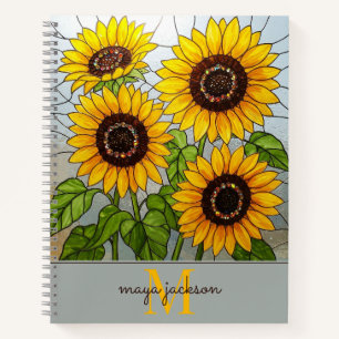 Niedliche Sonnenblumen-Monogram-Notebook Notizbuch