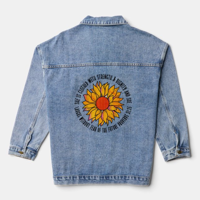 Niedliche Sonnenblumenbibel Jeansjacke (Rückseite)