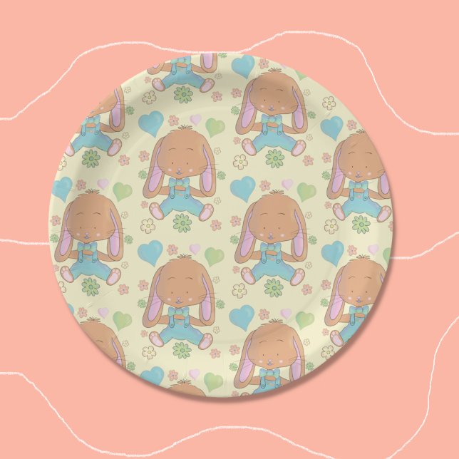 Niedliche, sonnige, gelbe Rundpapierplatte Pappteller (Cute watercolor bunny pattern yellow round paper plates .)