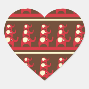 Niedliche, sonnige rote Elefanten, die oben auf je Herz-Aufkleber