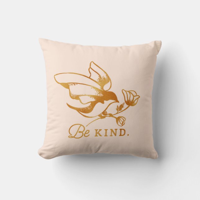 niedliche Sparrow & Typografie Kunst "be kind" Kissen (Vorderseite)