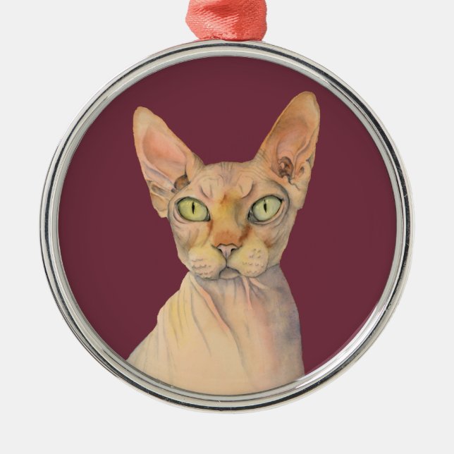 Niedliche Sphynx Katzewatercolor-Illustration Silbernes Ornament (Vorne)