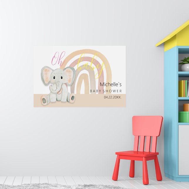Niedliche SPink Baby Elephant Watercolor Illustrat Poster (Kinderzimmer 1)