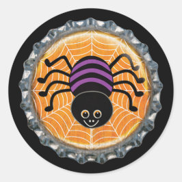 Niedliche Spinne auf WebHalloween-Flaschenkappe Runder Aufkleber