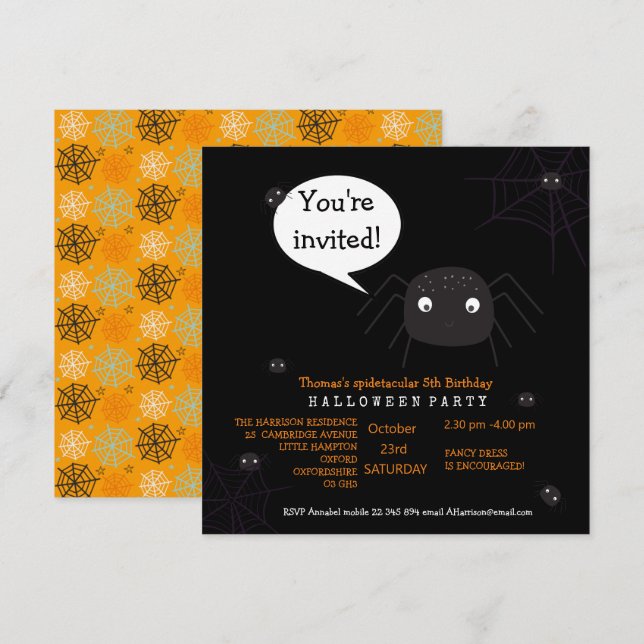 Niedliche Spinne Geburtstag/Halloween-Kind (Vorne/Hinten)